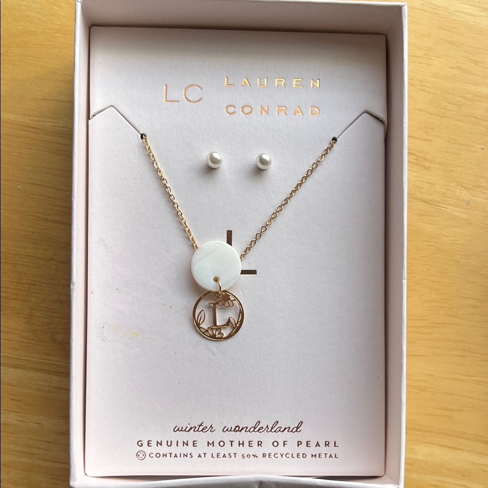 Initial L Lauren Conrad Gold and Cream Necklace Set